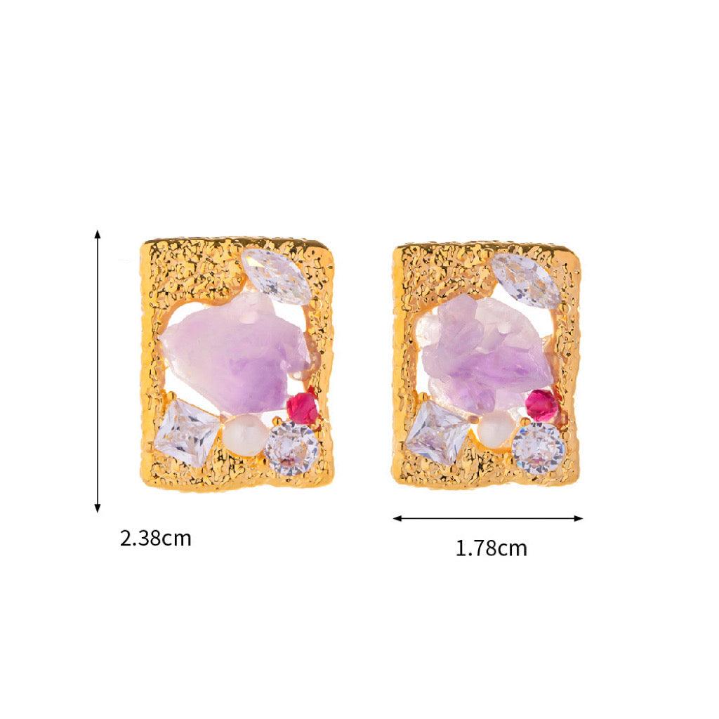 Amethyst Gemstone Vintage Earrings - zuzumia
