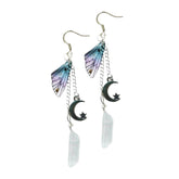 Butterfly Wing Moon Crystal Tassel Boho Earrings