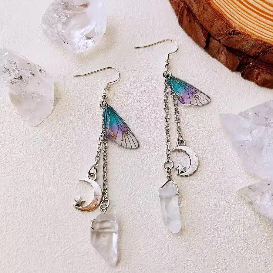 Butterfly Wing Moon Crystal Tassel Boho Earrings - zuzumia