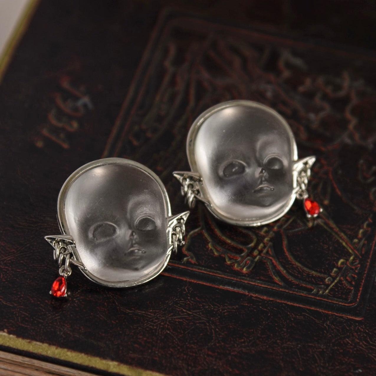 Cyberpunk Baby Face Ring Earrings - zuzumia