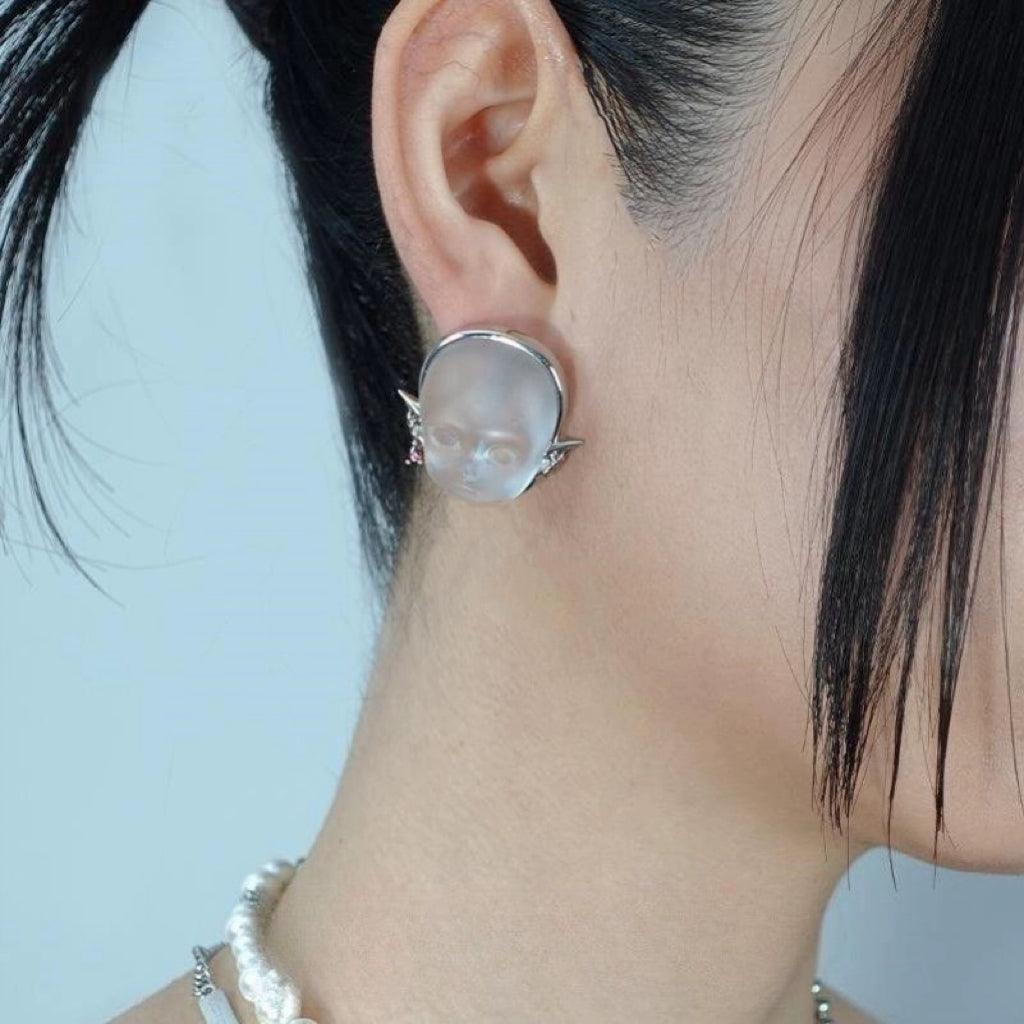 Cyberpunk Baby Face Ring Earrings - zuzumia