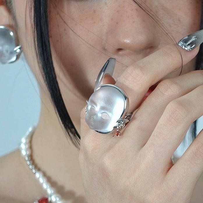 Cyberpunk Baby Face Ring Earrings - zuzumia