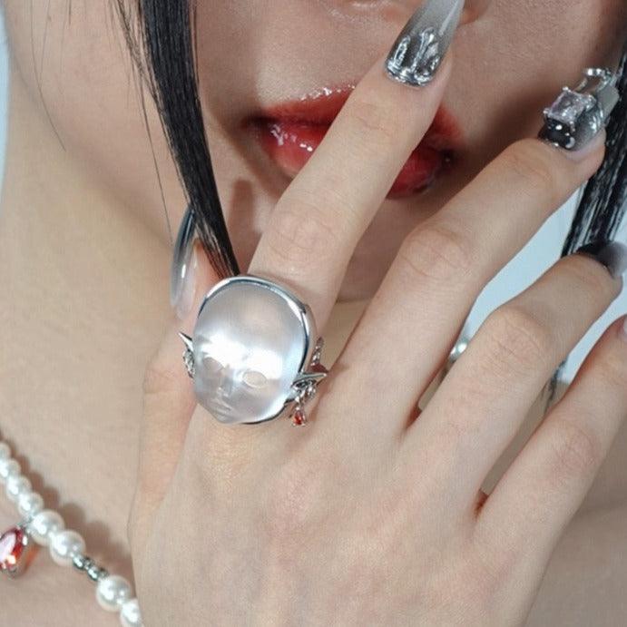Cyberpunk Baby Face Ring Earrings - zuzumia