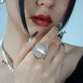Cyberpunk Baby Face Ring Earrings - zuzumia