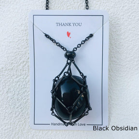 Black Crystal Stone Holder Necklace