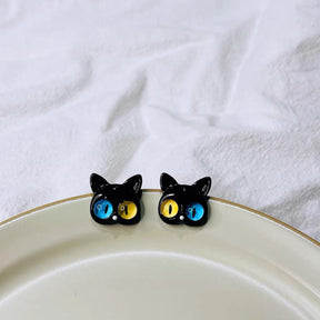 Funny Cat Monster Ring Earrings Set