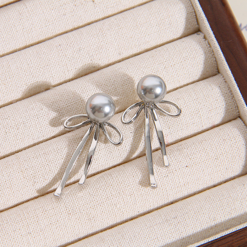 Detachable Pearl Bow Dangle Earrings