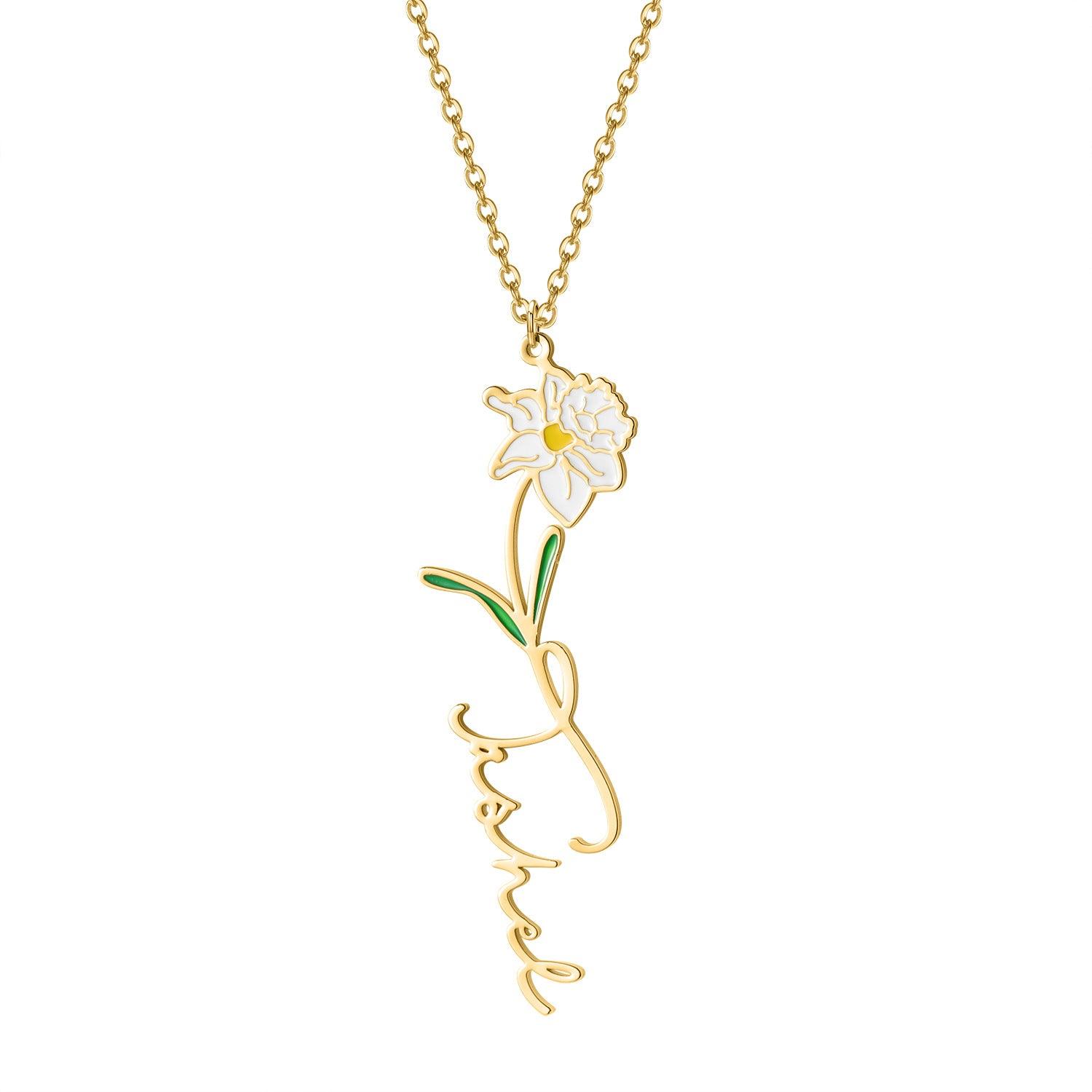 Customized Name Birth-Flower Necklace - zuzumia