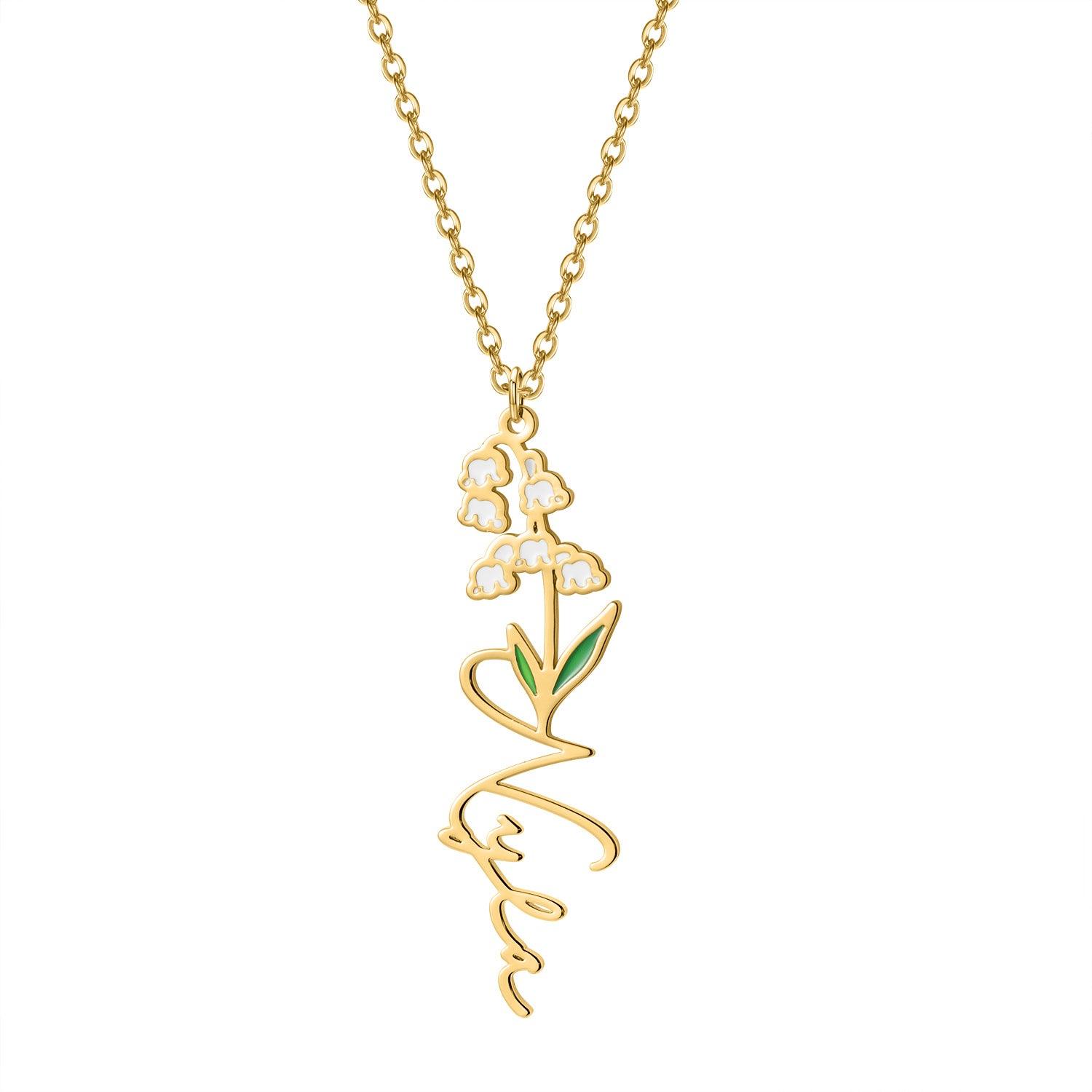 Customized Name Birth-Flower Necklace - zuzumia