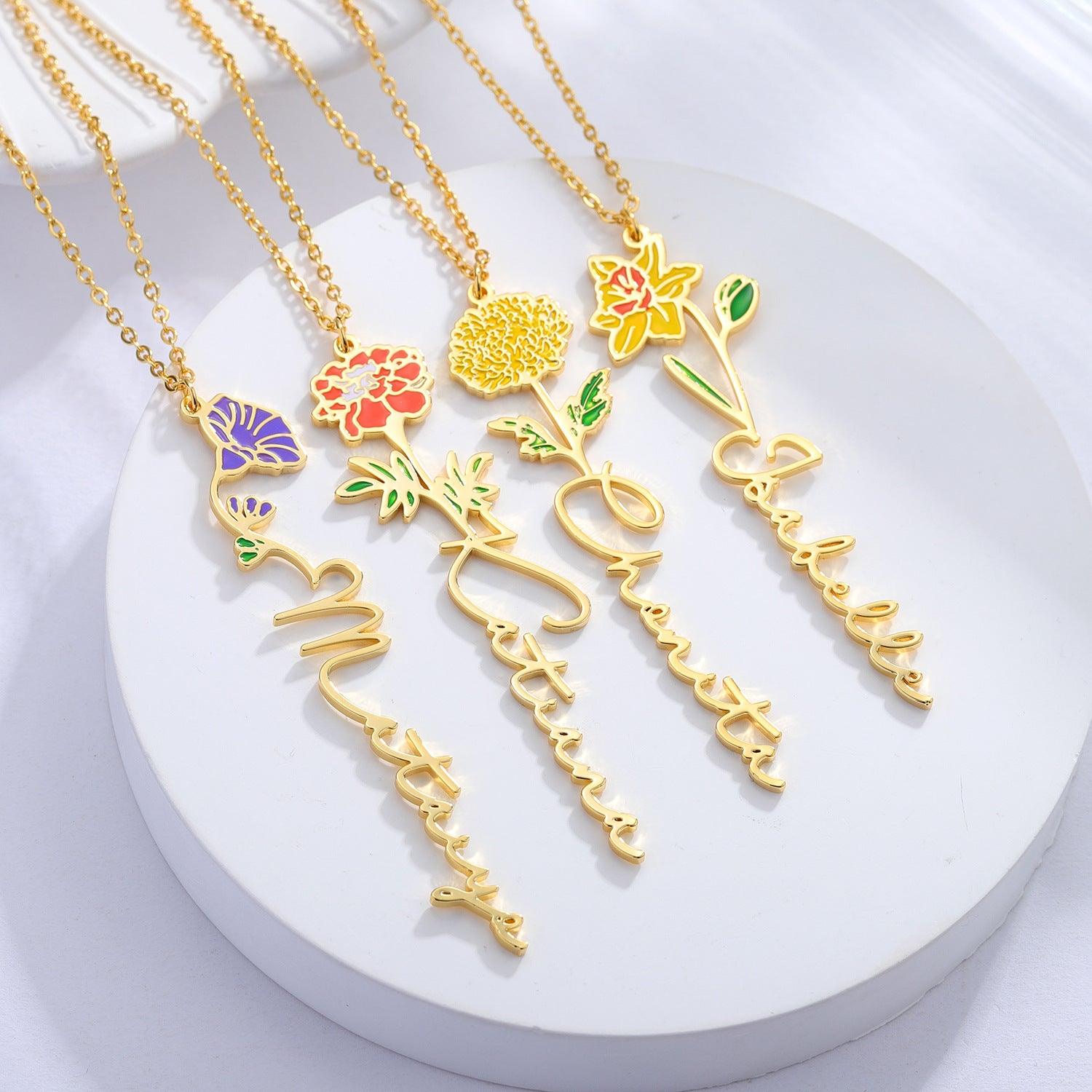 Customized Name Birth-Flower Necklace