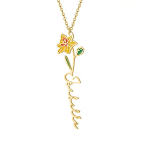 Customized Name Birth-Flower Necklace