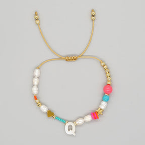 Handmade Initial Letter Stone Pearl Bracelet - zuzumia