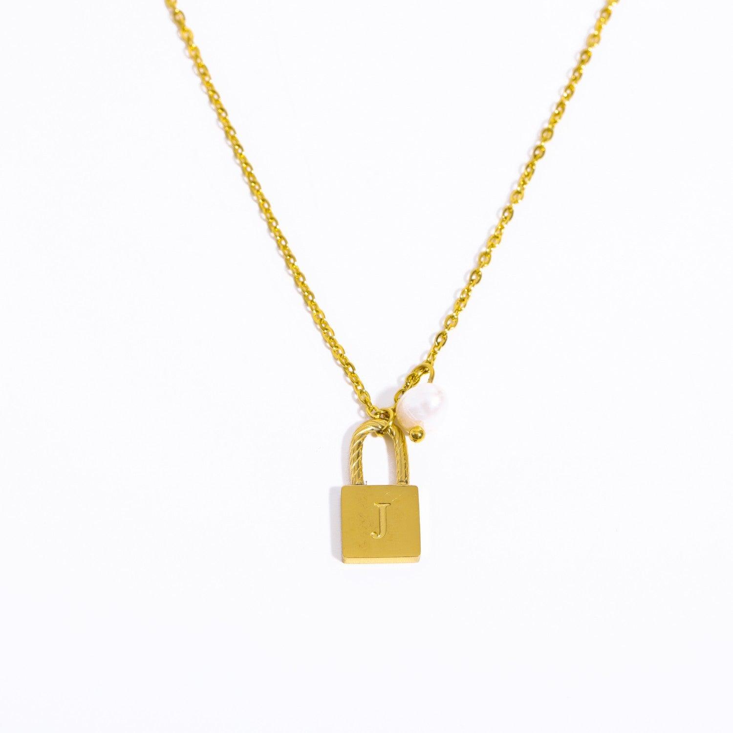 Initial Letter Lock Pearl Necklace