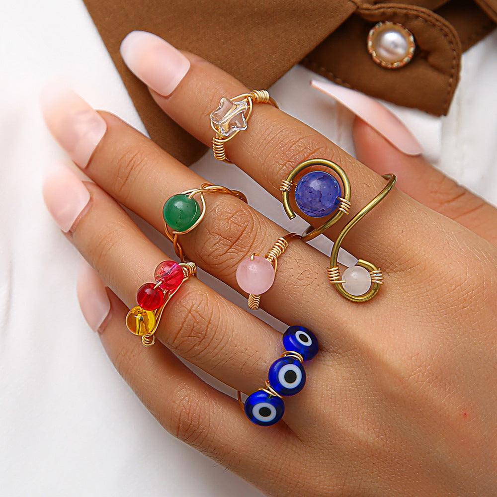 Evil Eye Crystal Ring Set - zuzumia