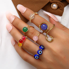 Evil Eye Crystal Ring Set - zuzumia