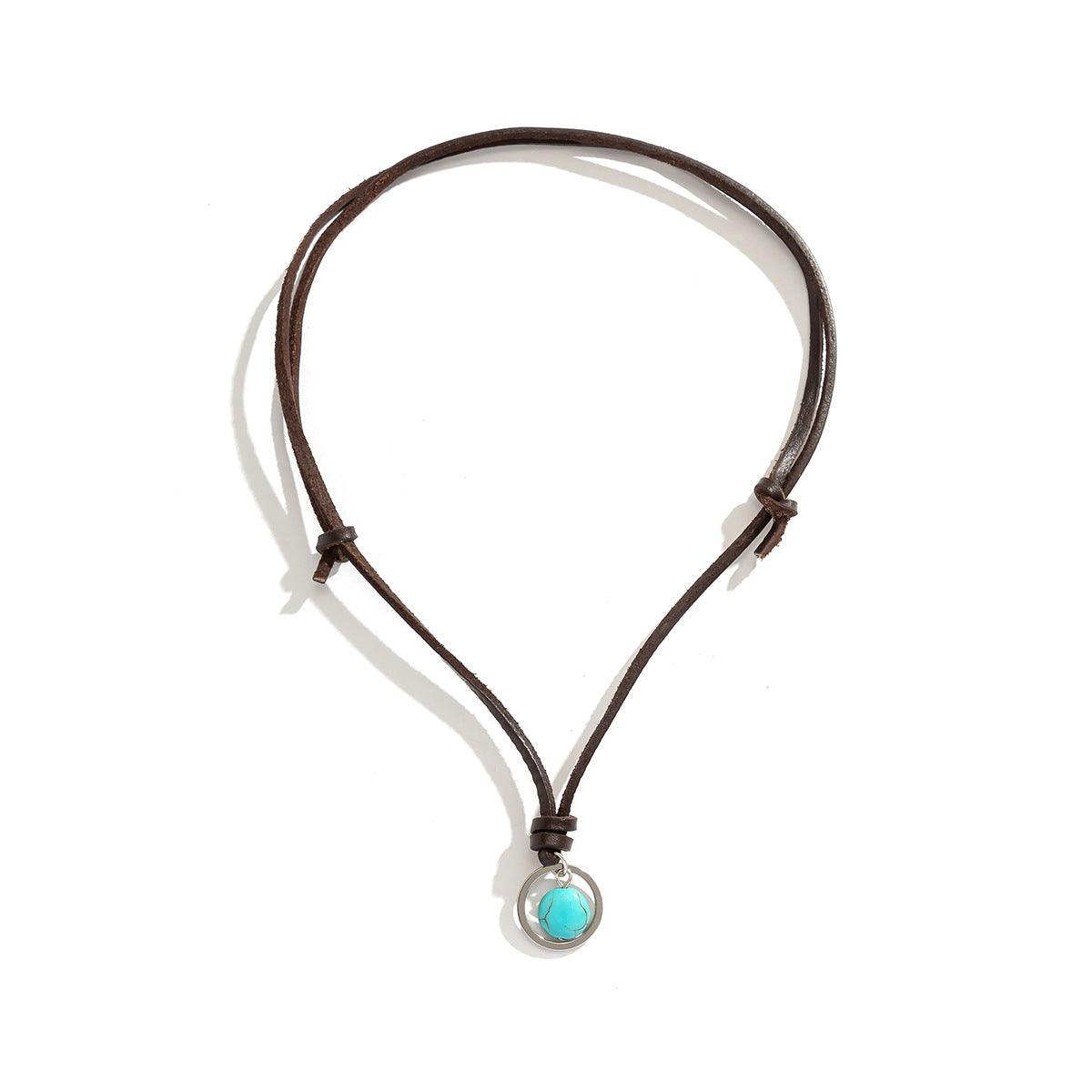 Leather Turquoise Stone Necklace - zuzumia