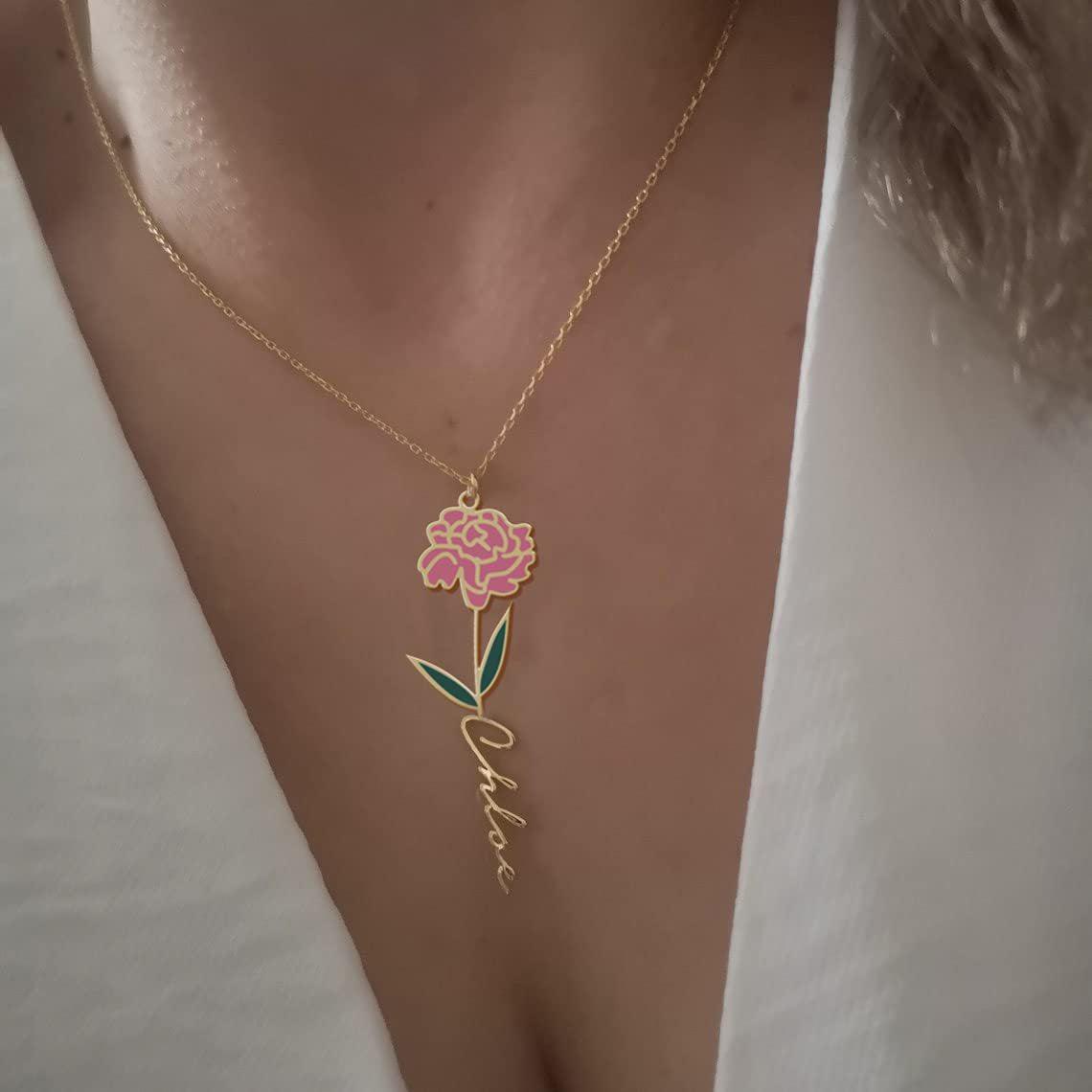 Customized Name Birth-Flower Necklace - zuzumia