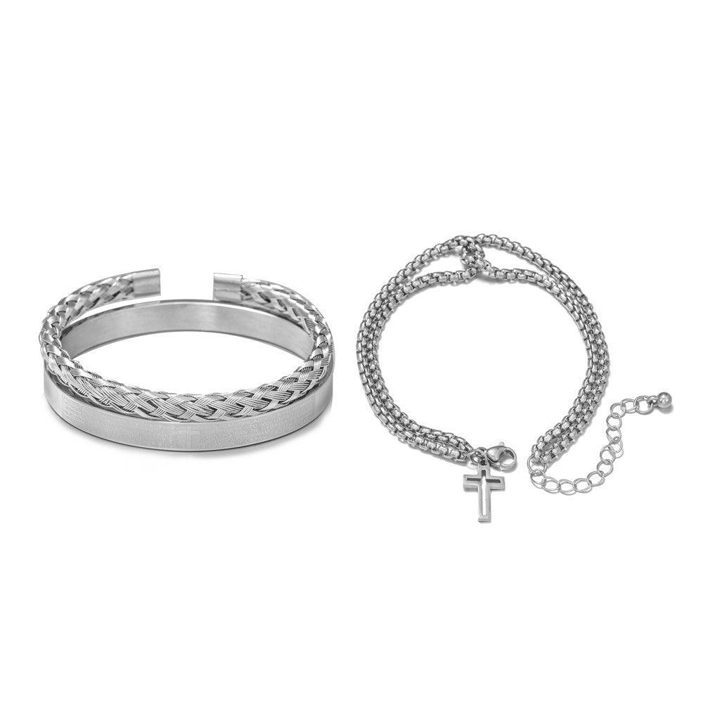 Cross Bangle Bracelet Set