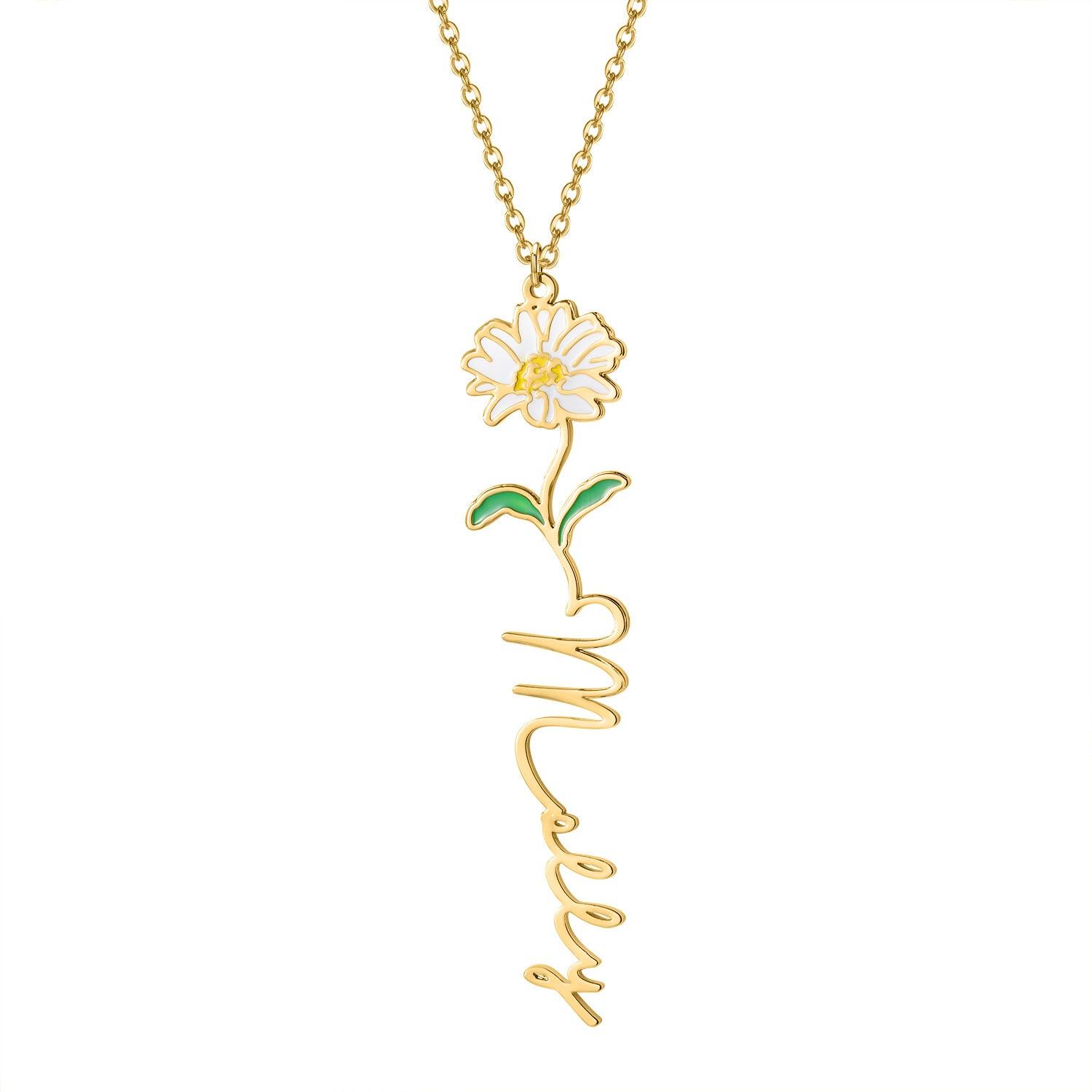 Customized Name Birth-Flower Necklace - zuzumia