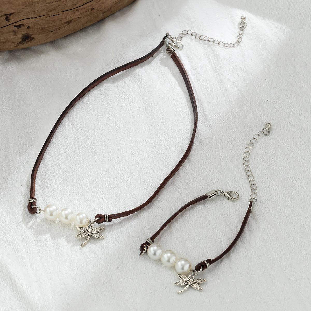 Boho Dragonfly Leather Jewelry Set - zuzumia