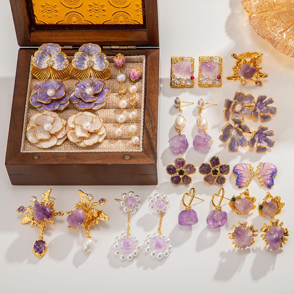 Amethyst Gemstone Vintage Earrings - zuzumia