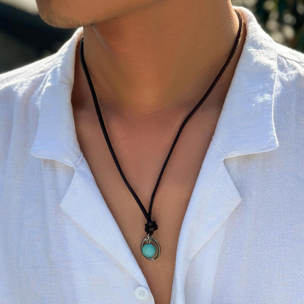 Leather Turquoise Stone Necklace - zuzumia