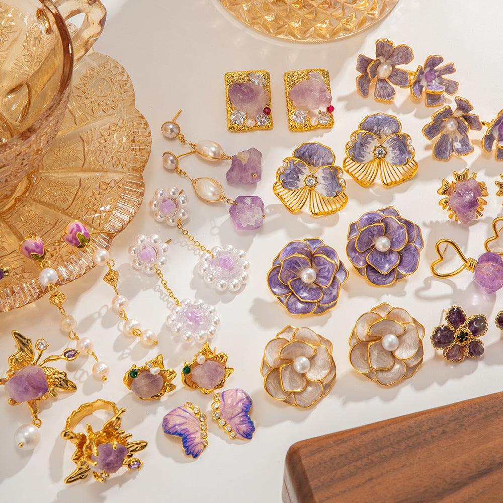 Amethyst Gemstone Vintage Earrings - zuzumia