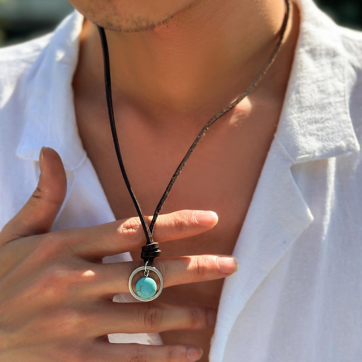 Leather Turquoise Stone Necklace - zuzumia