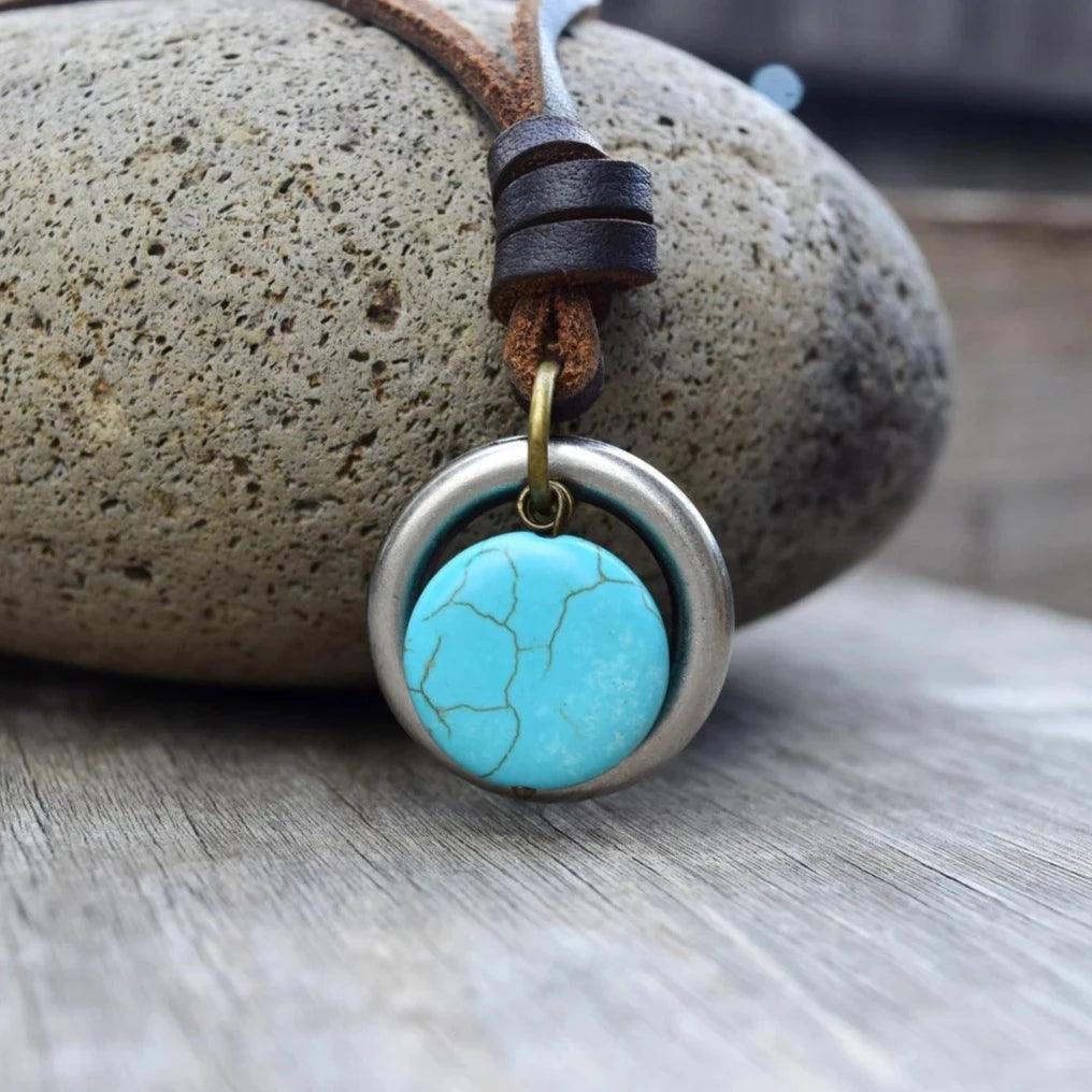 Leather Turquoise Stone Necklace - zuzumia