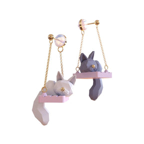 Creative 3D Cartoon Fox Cat Swing Earrings