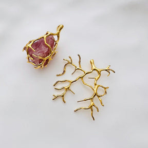 Coral Twig Branch Pendant Holder Necklace - Free Strawberry Quartz Included🎁