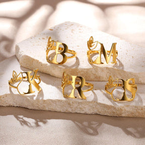 18K Gold Initial Letter Face Ring