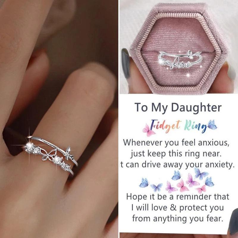 To My Daughter - Butterfly Rhinestone Ring - zuzumia