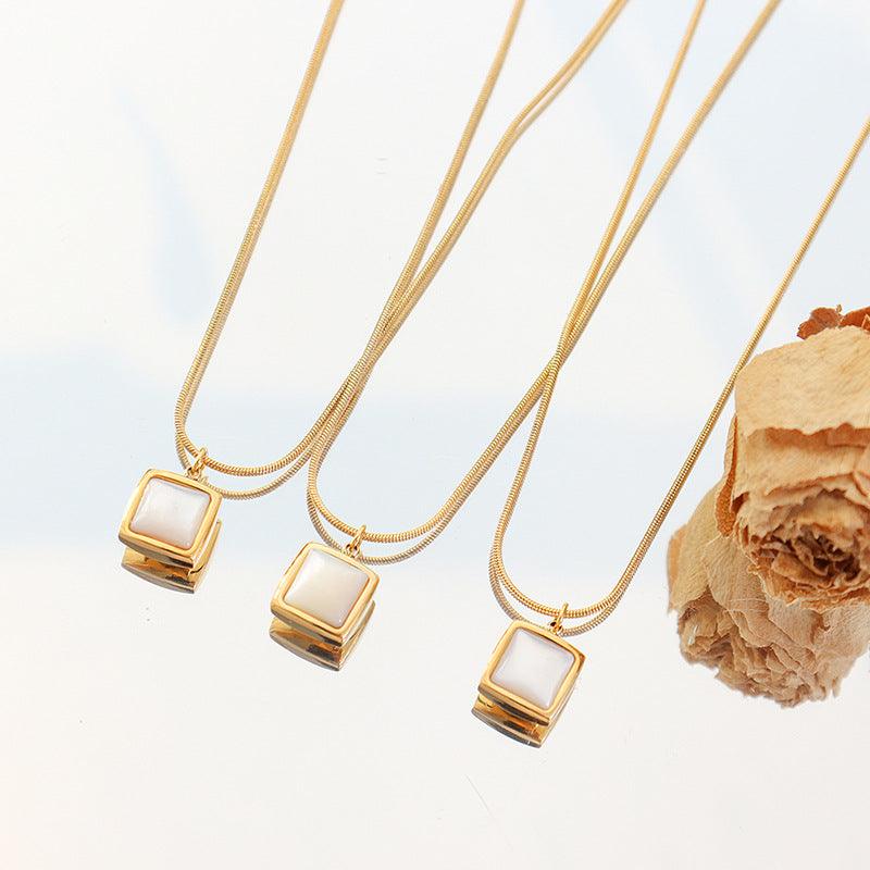 Square Shell Pendant Necklace - zuzumia