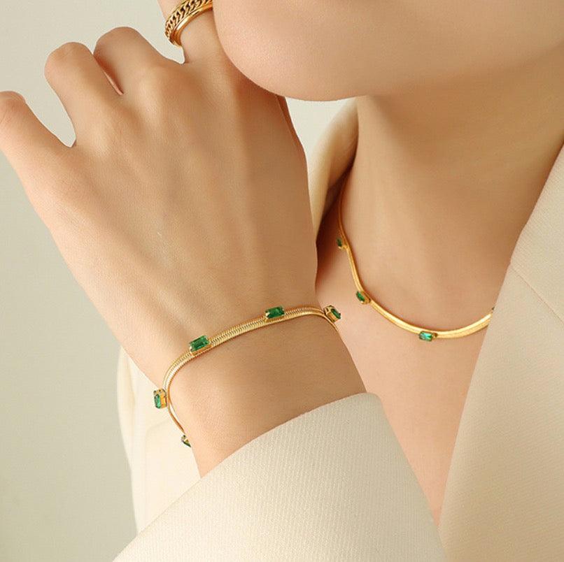 Zircon Inlay Necklace & Bracelet