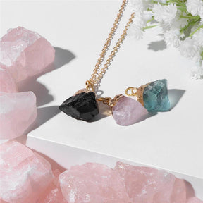Raw Natural Stone Necklace With Interchangeable Pendant