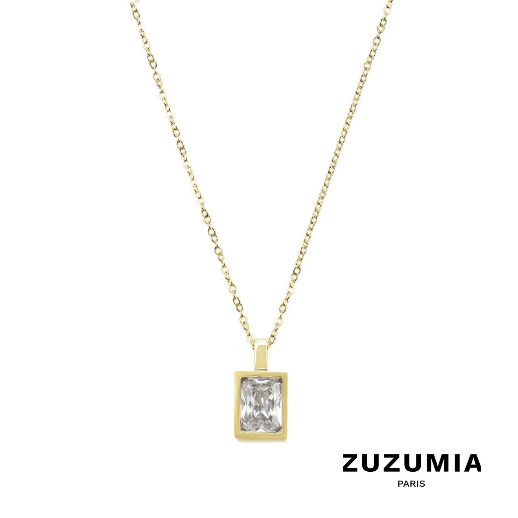 Geometric Square Zircon Pendant Necklace - zuzumia