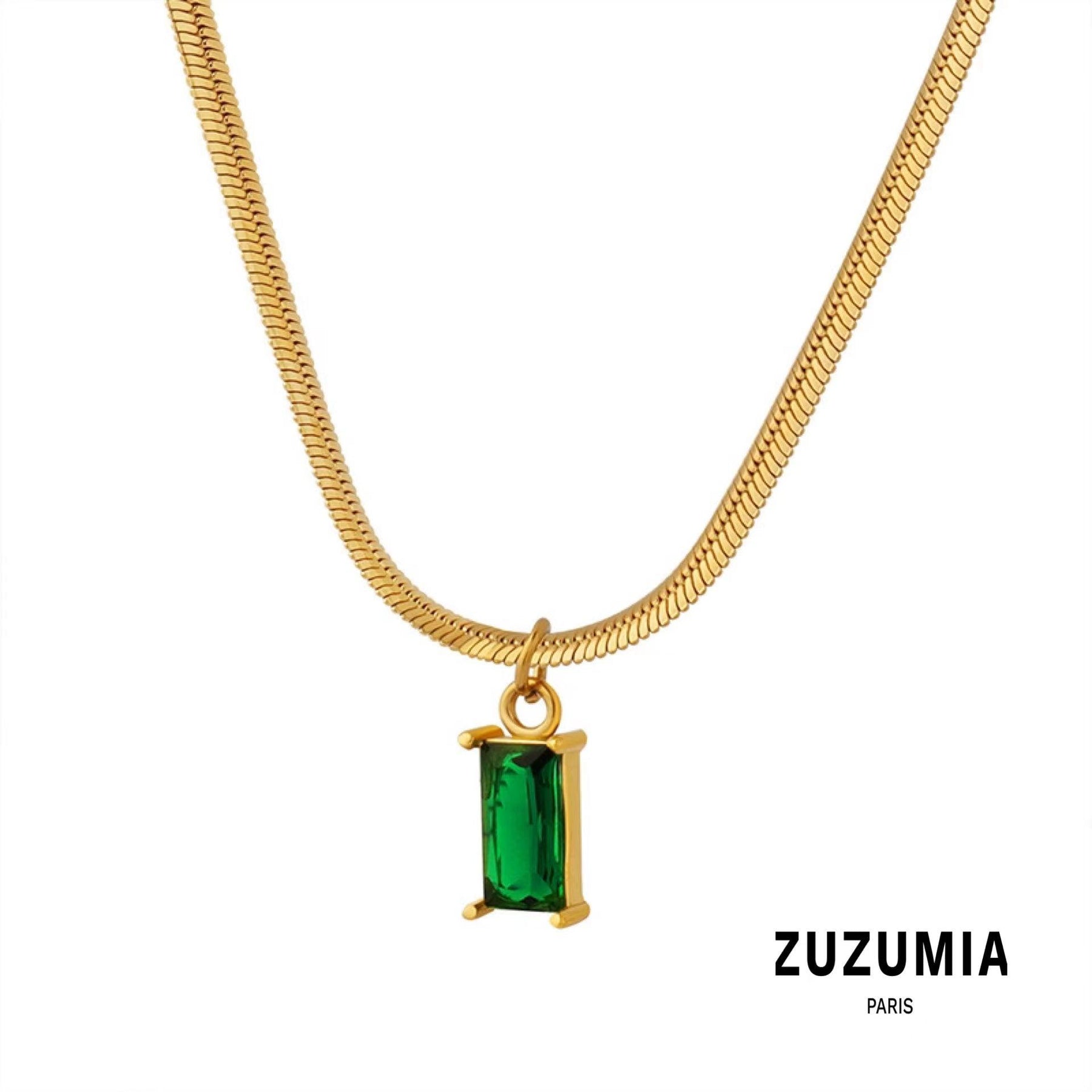 Emerald Zircon Stone Pendant Necklace