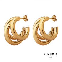 Three-layer C-shaped Hollow Round Tube Earrings