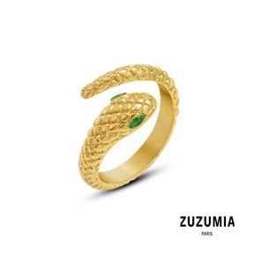 Carved Snake Shaped Green Zircon Ring