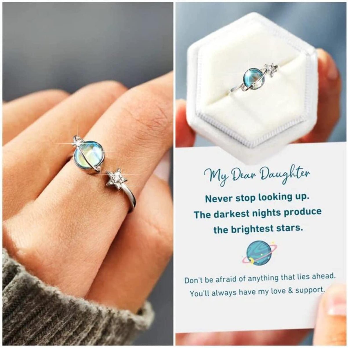 My Dear Daughter Star Moon Ring - zuzumia