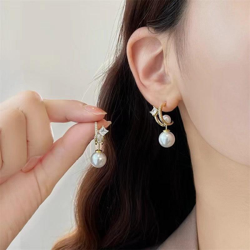 Pearl Diamond Dangle Earrings - zuzumia