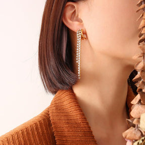 Cubic Zirconia Long Dangle Earrings - zuzumia