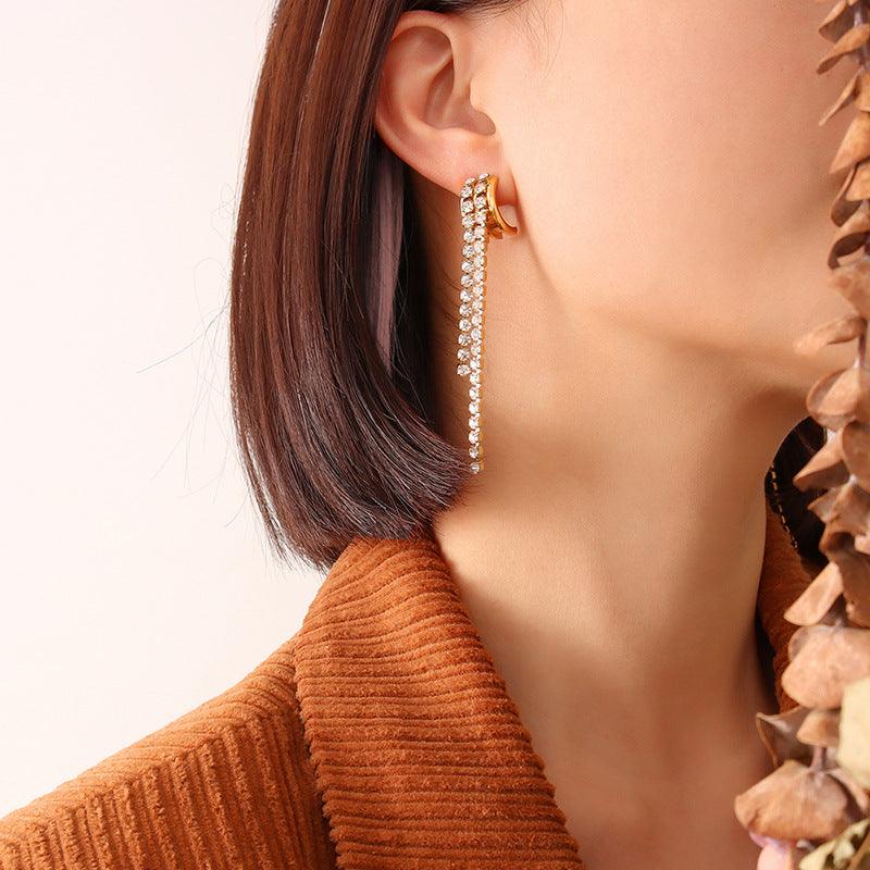 Cubic Zirconia Long Dangle Earrings - zuzumia