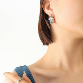 U Shaped Pearl Zircon Hoop Earrings - zuzumia