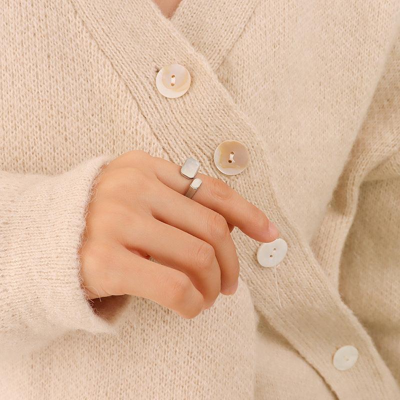 White Seashell Geometric Opening Adjustable Ring - zuzumia