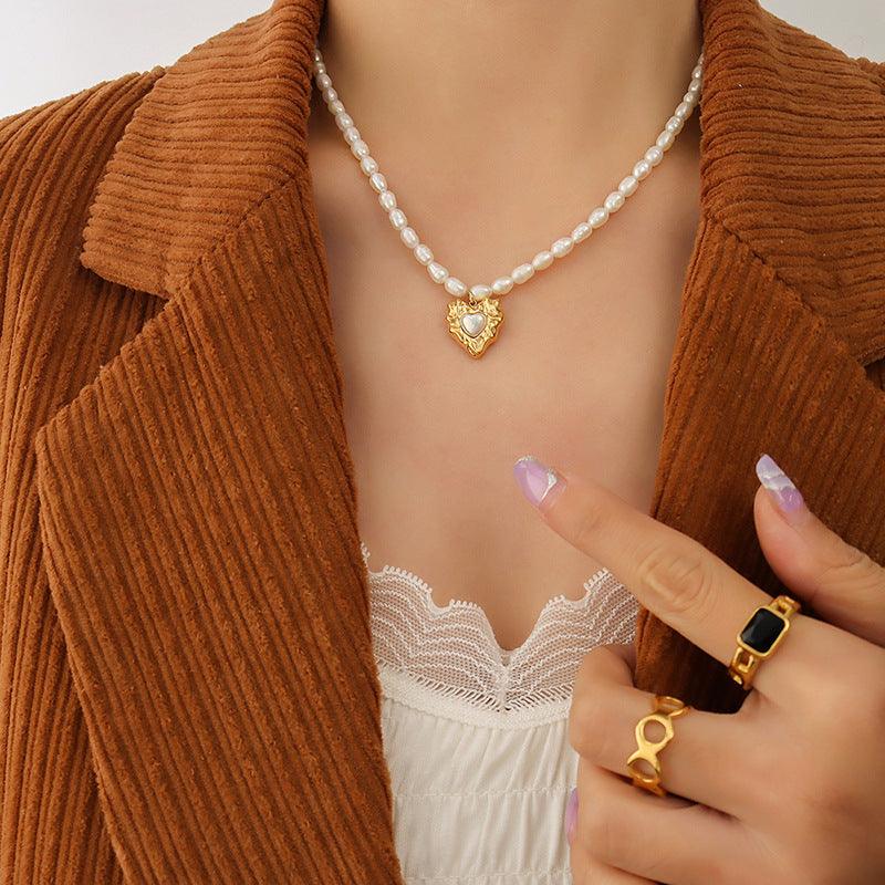 Natural Freshwater Pearl Heart Pendant Necklace & Earrings - zuzumia