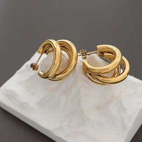 Three-layer C-shaped Hollow Round Tube Earrings - zuzumia