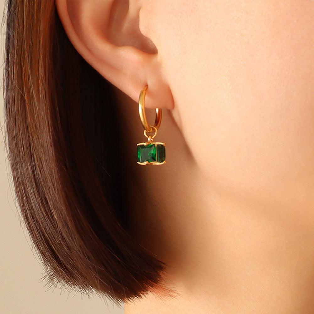 Green Zircon Pendant Necklace & Hoop Earrings - zuzumia