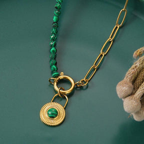 Padlock Pendant Malachite Green Necklace
